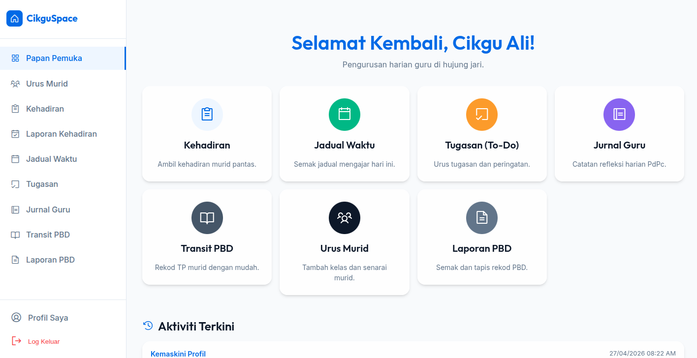 Paparan Sistem CikguSpace